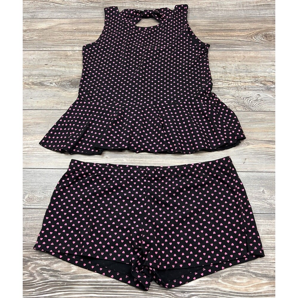 Body Candy 2 Piece Pajamas Short & Top Black Red Hearts‎ Valentines Size Large
